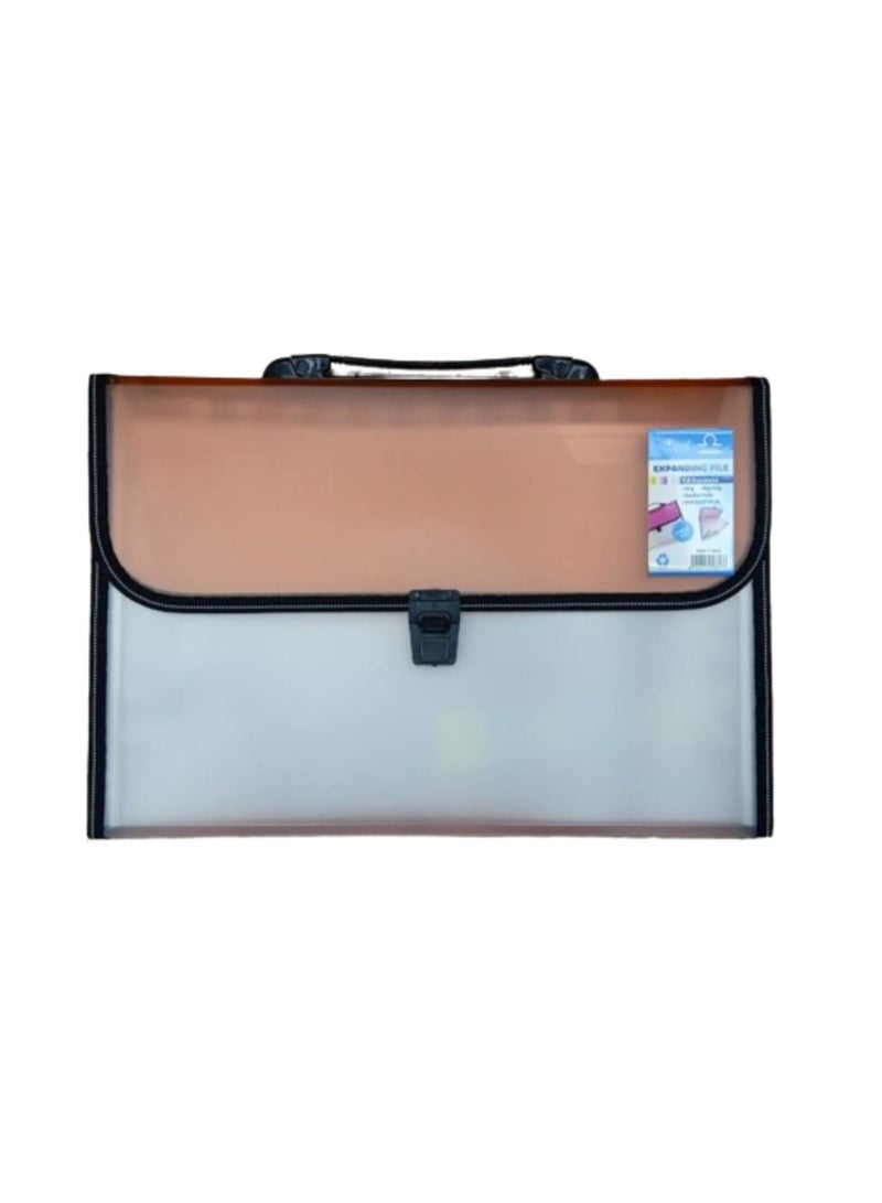 Libra 13 Pockets Expanding file W/Handle Full Scape Clear/Orange - Image 1