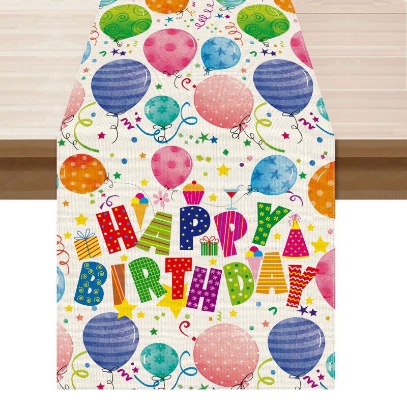 XCHI Happy Birthday Colorful Balloons Confetti Stars Table Runner Burlap Table Decoration for Home Kitchen Dining Dinner Indoor Holiday Party Farmhouse Decor 13x72 Inch - Image 1