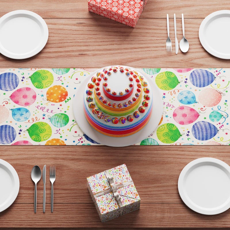 XCHI Happy Birthday Colorful Balloons Confetti Stars Table Runner Burlap Table Decoration for Home Kitchen Dining Dinner Indoor Holiday Party Farmhouse Decor 13x72 Inch - Image 4