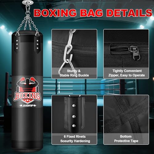 JUOIFIP Punching Bag Set for Adults, 4FT Oxford Heavy Boxing Bag Set with 12 OZ Boxing Gloves, Suitable for MMA Karate Kickboxing Boxing Muay Thai Training at Home or Gym - Unfilled Heavy Bag - Image 2