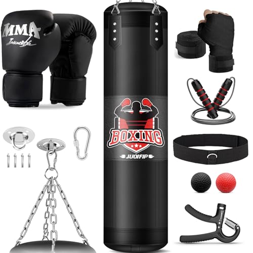 JUOIFIP Punching Bag Set for Adults, 4FT Oxford Heavy Boxing Bag Set with 12 OZ Boxing Gloves, Suitable for MMA Karate Kickboxing Boxing Muay Thai Training at Home or Gym - Unfilled Heavy Bag - Image 1
