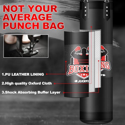 JUOIFIP Punching Bag Set for Adults, 4FT Oxford Heavy Boxing Bag Set with 12 OZ Boxing Gloves, Suitable for MMA Karate Kickboxing Boxing Muay Thai Training at Home or Gym - Unfilled Heavy Bag - Image 4