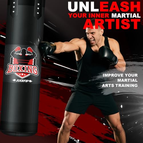 JUOIFIP Punching Bag Set for Adults, 4FT Oxford Heavy Boxing Bag Set with 12 OZ Boxing Gloves, Suitable for MMA Karate Kickboxing Boxing Muay Thai Training at Home or Gym - Unfilled Heavy Bag - Image 5