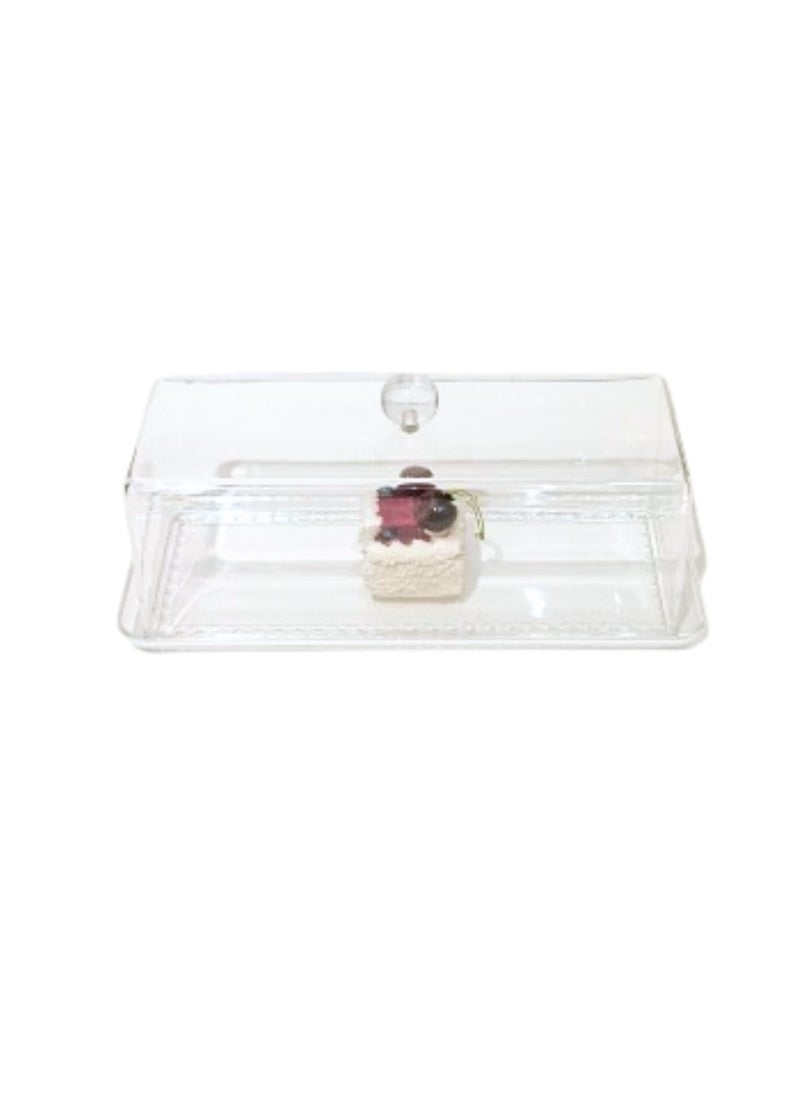 Generic - Liying Rectangular Cake Tray, Cake Plate Dish with Acrylic Display Cover Lid, Dessert Holder Tray, Cake Stand, Acrylic Grain Rectangle Cake Platter with Acrylic Cover, Pastry Base - Image 1