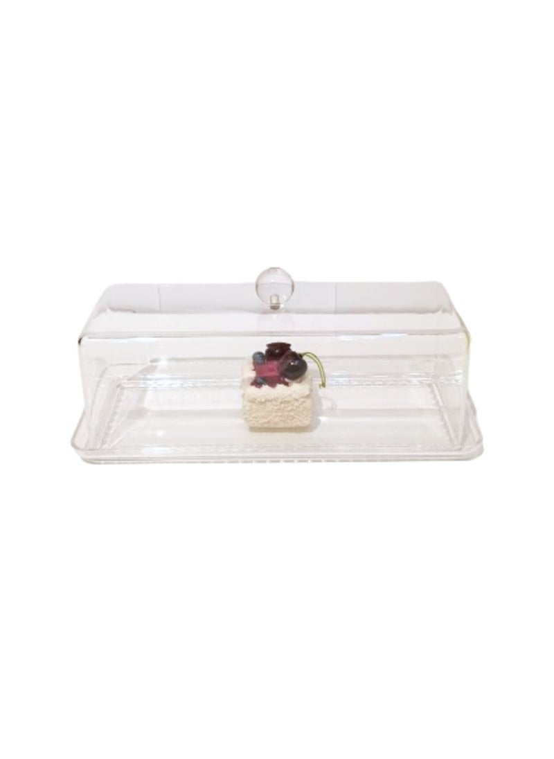 Generic - Liying Rectangular Cake Tray, Cake Plate Dish with Acrylic Display Cover Lid, Dessert Holder Tray, Cake Stand, Acrylic Grain Rectangle Cake Platter with Acrylic Cover, Pastry Base - Image 1