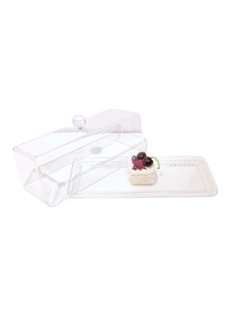 Generic - Liying Rectangular Cake Tray, Cake Plate Dish with Acrylic Display Cover Lid, Dessert Holder Tray, Cake Stand, Acrylic Grain Rectangle Cake Platter with Acrylic Cover, Pastry Base - Image 1