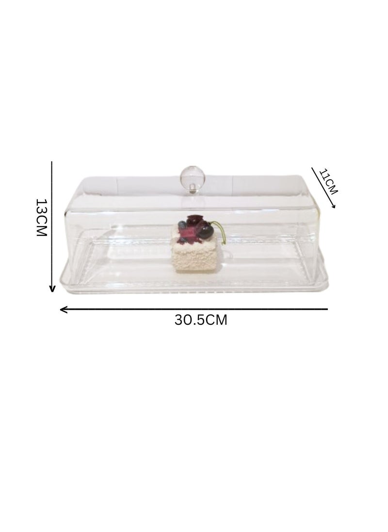 Generic - Liying Rectangular Cake Tray, Cake Plate Dish with Acrylic Display Cover Lid, Dessert Holder Tray, Cake Stand, Acrylic Grain Rectangle Cake Platter with Acrylic Cover, Pastry Base - Image 1