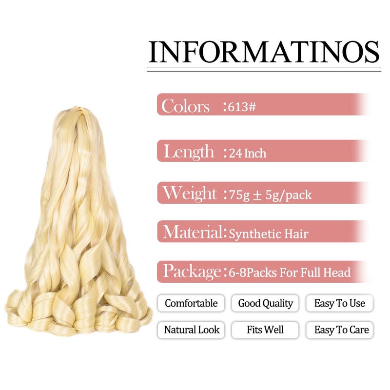 Luoyudu French Curly Brading Hair #613 Synthetic Bouncy Braiding Hair Extensions 75g/pack French Curly Crochet Hair Extensions 24inch (#613,8packs) - Image 2