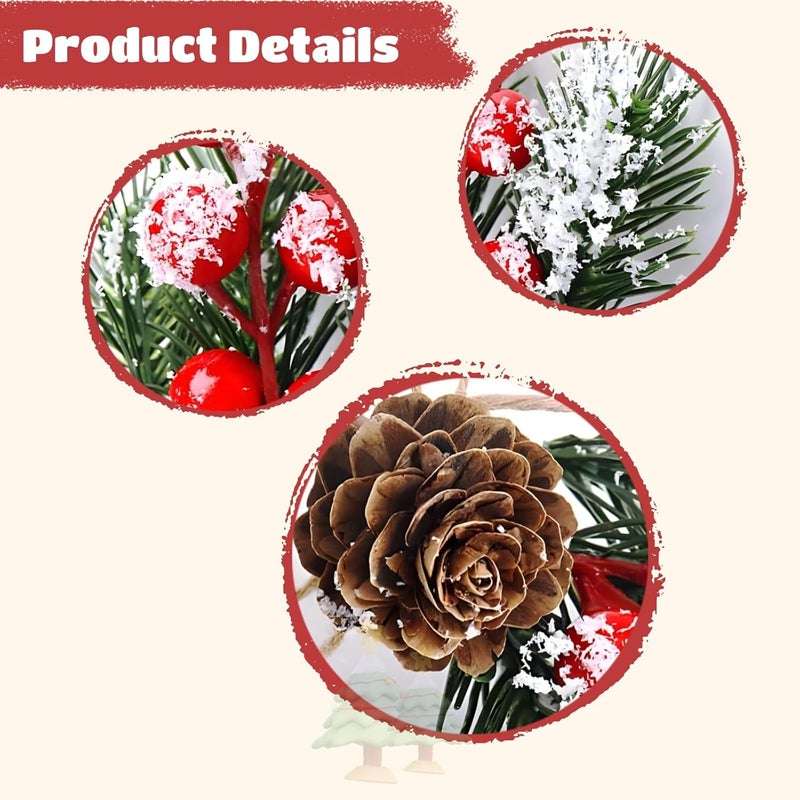 40 Artificial Pine Picks with Red Berries & Pinecones, Frosted Holiday Floral Stems for Christmas Decor, Vase & Tree Arrangements - Image 4