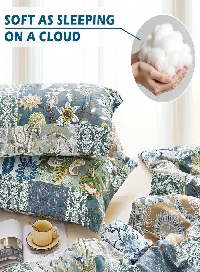 keensoft Boho King Size Comforter Set - 3 Piece Patchwork Vintage Soft Bedding Farmhouse Reversible Sage Green Bed Set for All Season, 1 Lightweight Comforter (104"x90") and 2 Pillow Shams (20"x36") - Image 3