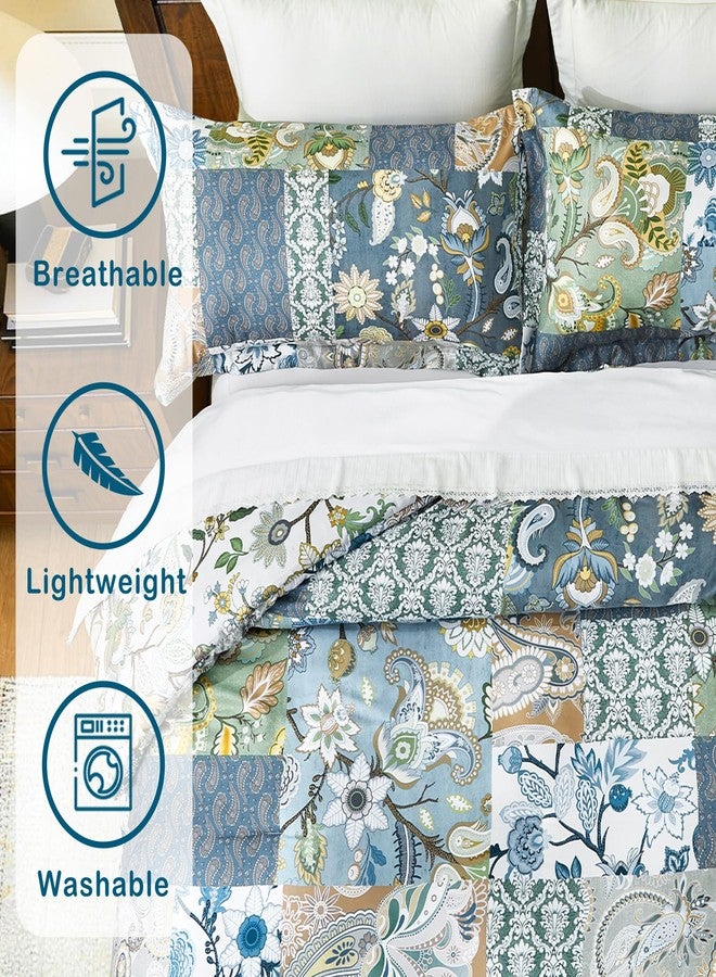 keensoft Boho King Size Comforter Set - 3 Piece Patchwork Vintage Soft Bedding Farmhouse Reversible Sage Green Bed Set for All Season, 1 Lightweight Comforter (104"x90") and 2 Pillow Shams (20"x36") - Image 4