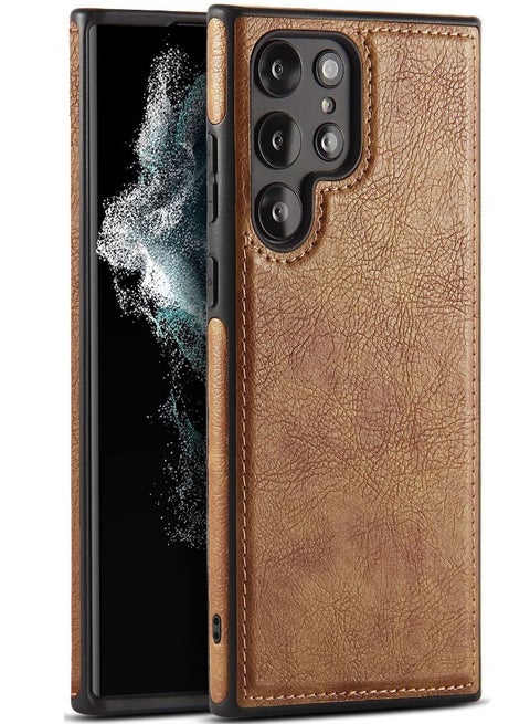 Samsung Galaxy S24 Ultra Case, Vegan Leather Protective Case for Samsung S24 Ultra 5G 6.8‘’, Luxury, Elegant and Beautiful Design Cover, Non-Slip Vintage Looking Perfect Leather Cover(Brown)