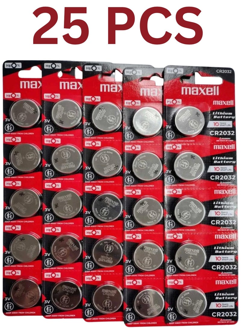 25 Pcs Maxell Batteries CR2032 Lithum Battery, 3V ,Coin Cell (25 pieces)