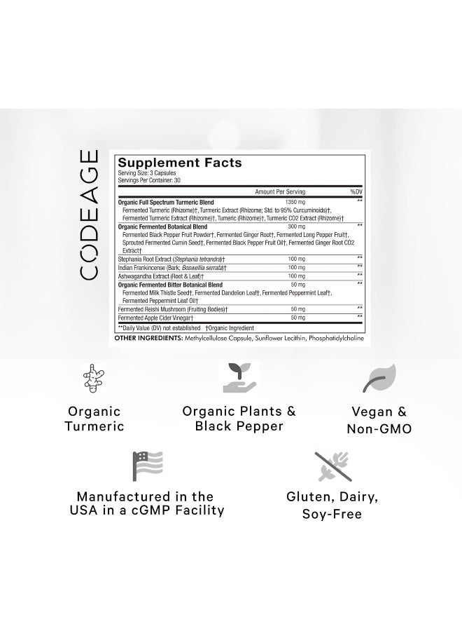 Codeage Fermented Turmeric Supplement, Extra Strength Curcumin Infused with Organic Essential Oil and Digestive Bitters, Joint and Heart Health, 90 Capsules - Image 2