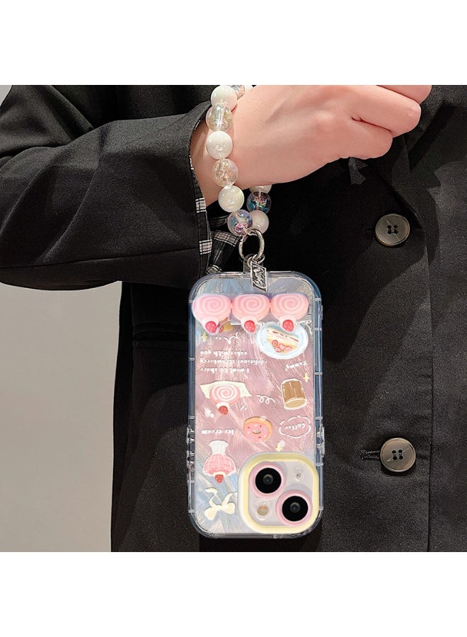 NIBEMINENT Protective TPU Case Cover For iPhone 16 Pro, Strawberry Cake With Bracelet - Image 2