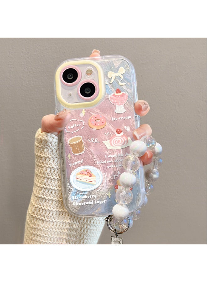 NIBEMINENT Protective TPU Case Cover For iPhone 16 Pro, Strawberry Cake With Bracelet - Image 1
