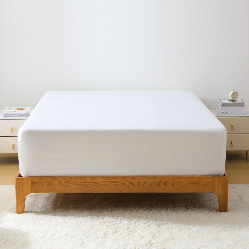 GOKOTTA Fitted Sheet Only - 15 Inch Pocket Bamboo Rayon Fitted Sheet  Super Soft and Cooling Bottom Sheet with 4 Elastic Corner Straps(Bright White  Twin Size) - Image 1
