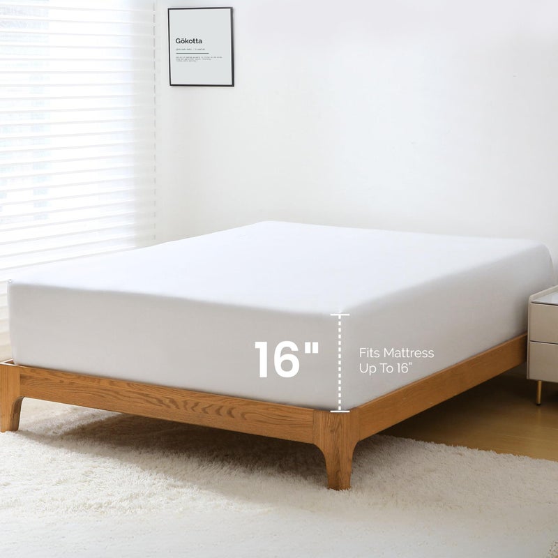 GOKOTTA Fitted Sheet Only - 15 Inch Pocket Bamboo Rayon Fitted Sheet  Super Soft and Cooling Bottom Sheet with 4 Elastic Corner Straps(Bright White  Twin Size) - Image 2