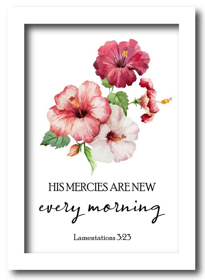 AR Creative His Mercies Are New Bible Verse Wall Photo Framed Wall Poster, Bible Quotes Print with Frame, Home (13.6 inch x 10.2 inch) Multicolor (White Frame New) - Image 1