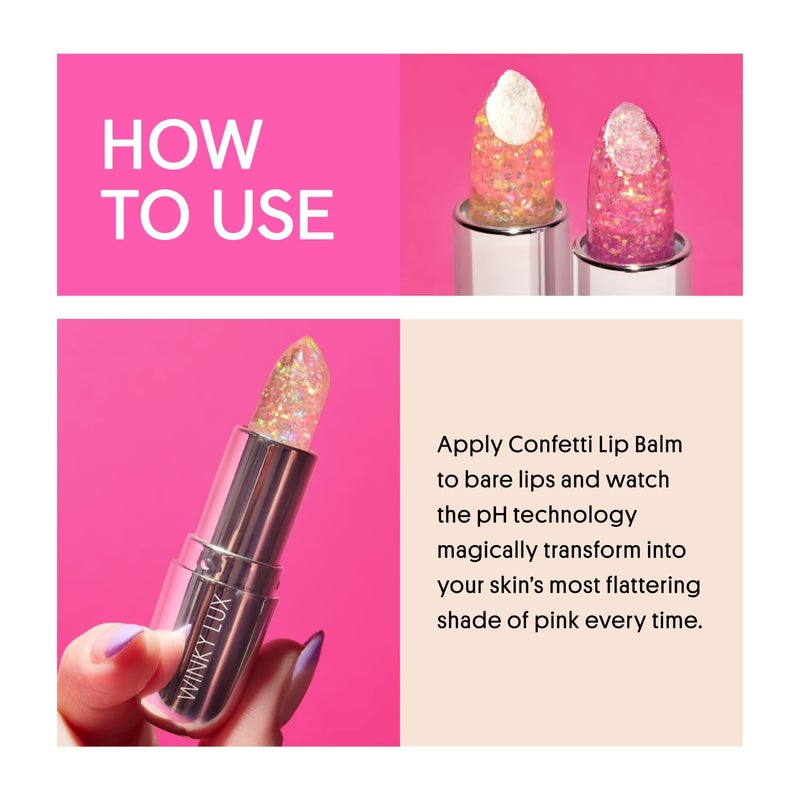 Winky Lux Rainbow Glitter Confetti Balm - Hydrating ph Lip Balm, Natural Pink Tint with pH Color Changing, Moisturize & Soften Lips While Leaving Sheer Pink Tint, with Vanilla Scent - Image 5