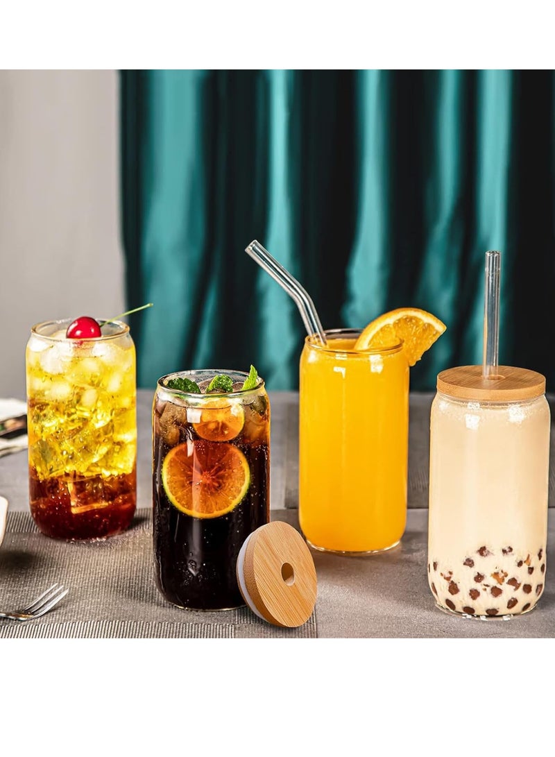 TYCOM Drinking Glasses with Bamboo Lids and Glass Straw, 500ml Beer Can Shaped Glass Cups, Tumbler Cup Ideal For Beer, Tea, Soda, Iced Coffee (4pc, 500ml) - Image 1
