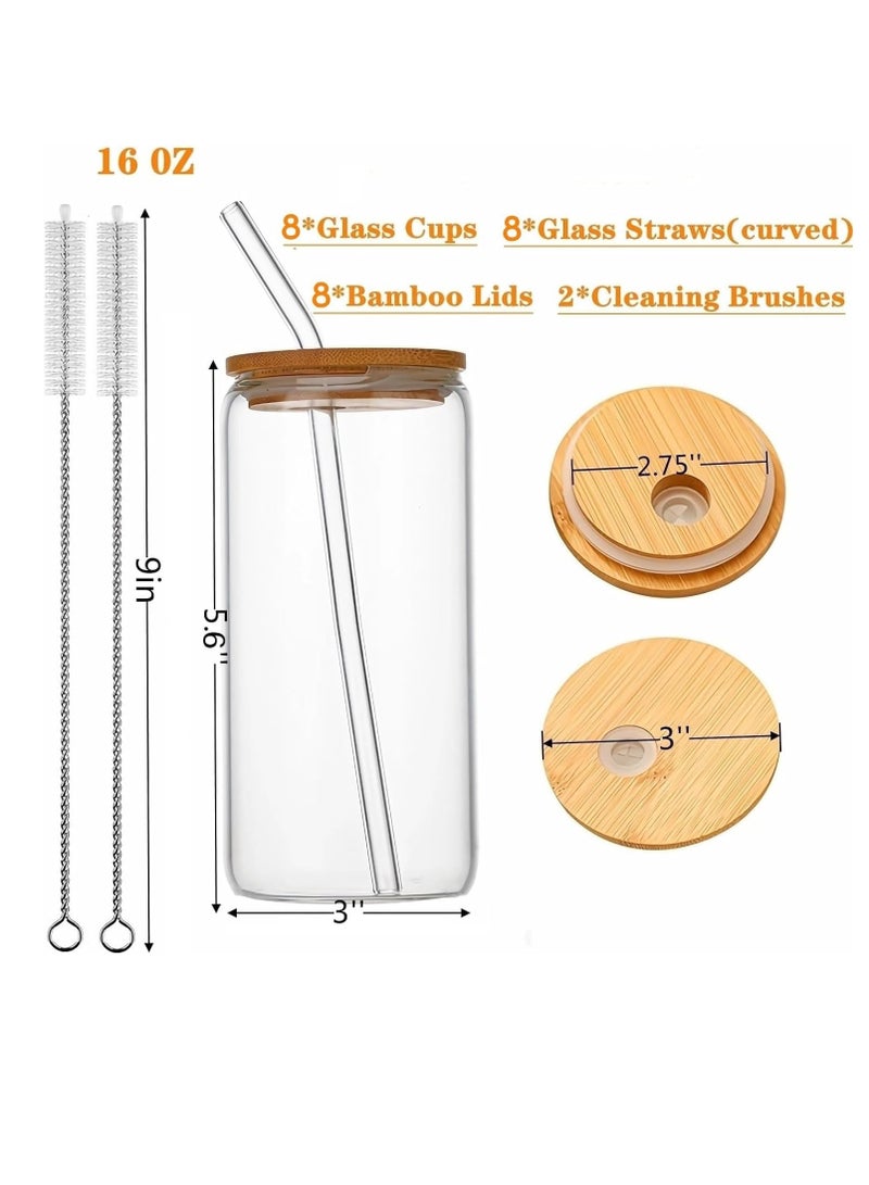 TYCOM Drinking Glasses with Bamboo Lids and Glass Straw, 500ml Beer Can Shaped Glass Cups, Tumbler Cup Ideal For Beer, Tea, Soda, Iced Coffee (4pc, 500ml) - Image 3