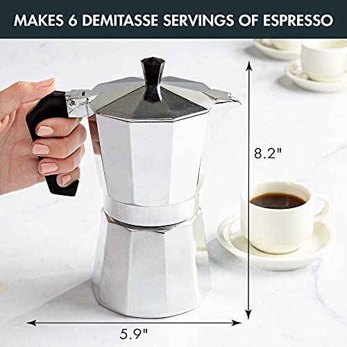 Primula Stovetop Espresso Maker and Handheld Electric Milk Frother Gift Set, Moka Pot for Classic Italian and Cuban Coffee, Cafetera, 6 Espresso Cups, Silver - Image 3