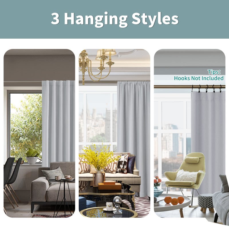 BGment Light Grey 100% Blackout Curtains 63 Inches Long with Thermal Insulated Liner  Rod Pocket and Back Tab Double Layer Full Room Darkening Window Curtain for Bedroom  2 Panels Each 38 x 63 Inch - Image 3