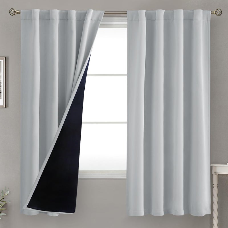 BGment Light Grey 100% Blackout Curtains 63 Inches Long with Thermal Insulated Liner  Rod Pocket and Back Tab Double Layer Full Room Darkening Window Curtain for Bedroom  2 Panels Each 38 x 63 Inch - Image 1