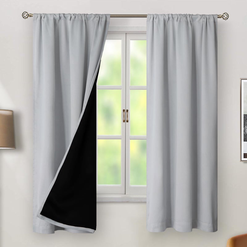 BGment Light Grey 100% Blackout Curtains 63 Inches Long with Thermal Insulated Liner  Rod Pocket and Back Tab Double Layer Full Room Darkening Window Curtain for Bedroom  2 Panels Each 38 x 63 Inch - Image 2