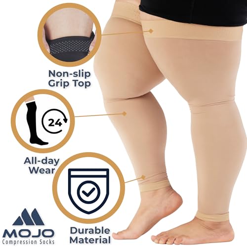 Mojo Compression Socks Plus Size Beige XXL - Thigh-High Leg Sleeve with Grip Top - 20-30mmHg for Post-Thrombotic Syndrome and Venous Insufficiency A609BE5 - 1 Pair - Image 4