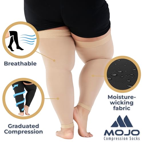 Mojo Compression Socks Plus Size Beige XXL - Thigh-High Leg Sleeve with Grip Top - 20-30mmHg for Post-Thrombotic Syndrome and Venous Insufficiency A609BE5 - 1 Pair - Image 3