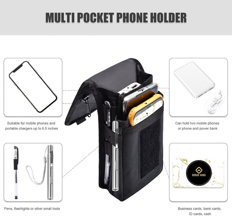 KATOLK Dual Phone Holster, Large Smartphone Belt Pouch, Multi-Purpose Tactical Holder for Work, Hiking, Camping, Barbecue, Rescue (Black, XL) - Image 3