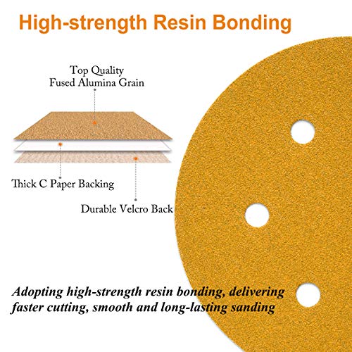 Aiyard 6-Inch 6-Hole Hook and Loop Sanding Discs 180-Grit, Random Orbital Sandpaper for Automotive and Woodworking, 100-Pack - Image 3