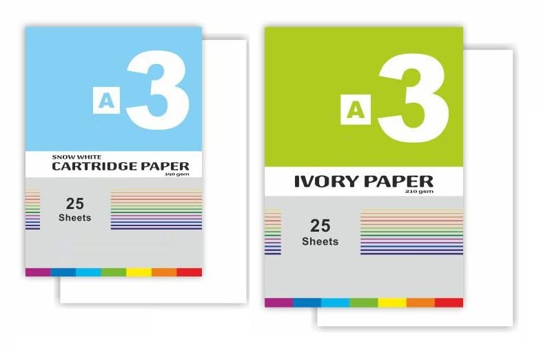 FIRST CLICK A3 Cartridge Paper 140 GSM 25 Sheets & A3 Ivory Paper 210 GSM 25 Sheet Combo of 50 Sheets Size 16.5 inches x 11.5 inches x 0.1 inch. - Image 1