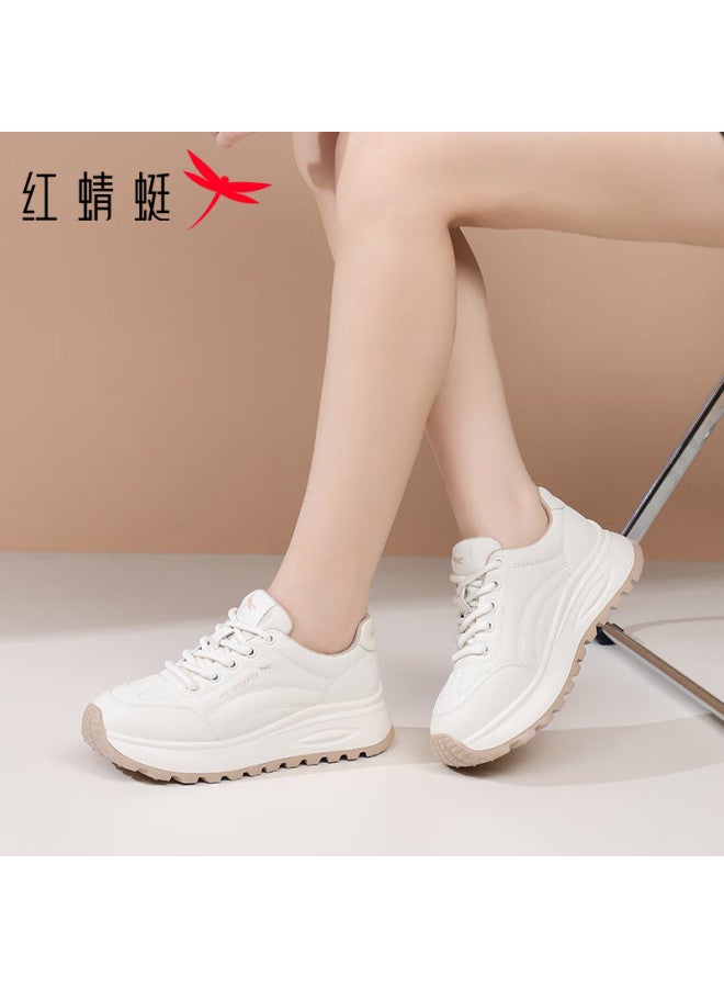 Red Dragonfly Women's Sports Shoes Comfortable Versatile Casual Thick Sole Height Increasing Breathable Soft Sole Running Shoes Exb351452 Beige 38
