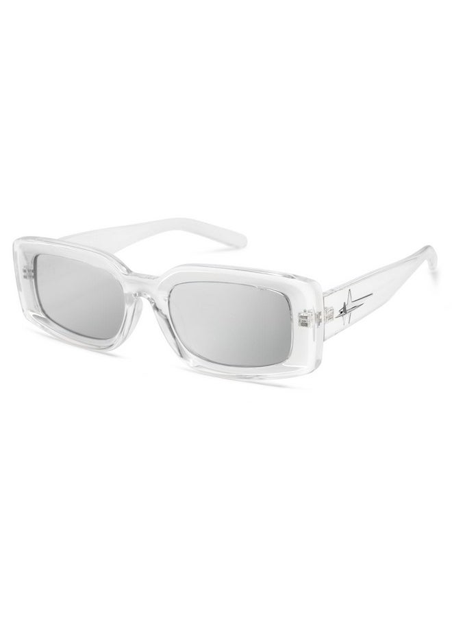 Sojos Classic Trendy Rectangle Polarized Sunglasses Thick Frame With Star Decorations Sj2285 Clear Silver Mirrored  - Image 1