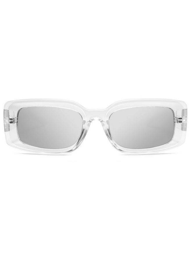 Sojos Classic Trendy Rectangle Polarized Sunglasses Thick Frame With Star Decorations Sj2285 Clear Silver Mirrored  - Image 2