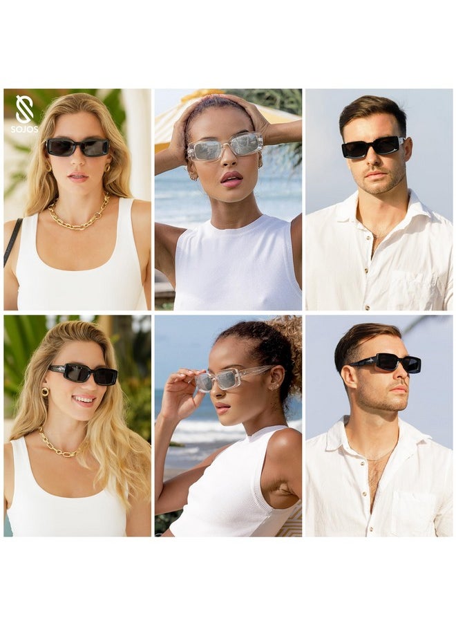 Sojos Classic Trendy Rectangle Polarized Sunglasses Thick Frame With Star Decorations Sj2285 Clear Silver Mirrored  - Image 3
