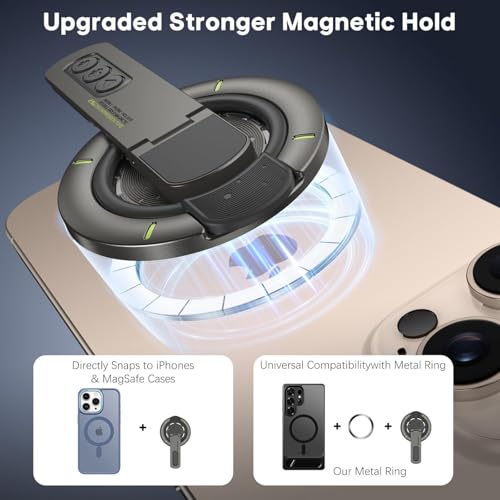 US LITE 360° Magnetic Mobile Stand with Fidget Button Grip | Foldable Kickstand Holder | Adjustable Viewing Angles | Dual Magnet Mount | Soft Silicone Grip Loop for All Smartphones - White - Image 2