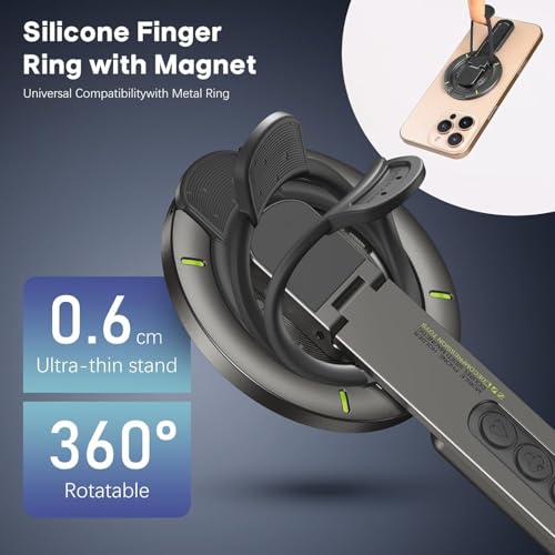US LITE 360° Magnetic Mobile Stand with Fidget Button Grip | Foldable Kickstand Holder | Adjustable Viewing Angles | Dual Magnet Mount | Soft Silicone Grip Loop for All Smartphones - White - Image 3