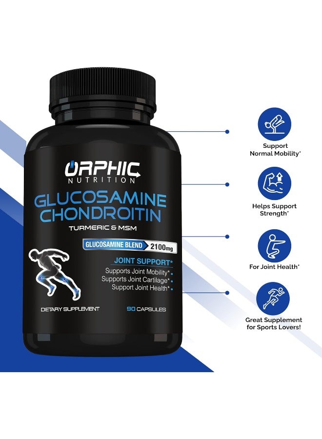 ORPHIC NUTRITION Glucosamine Chondroitin MSM 2100MG (90 Caps) - Joint Support Supplement for Men & Women - Image 2
