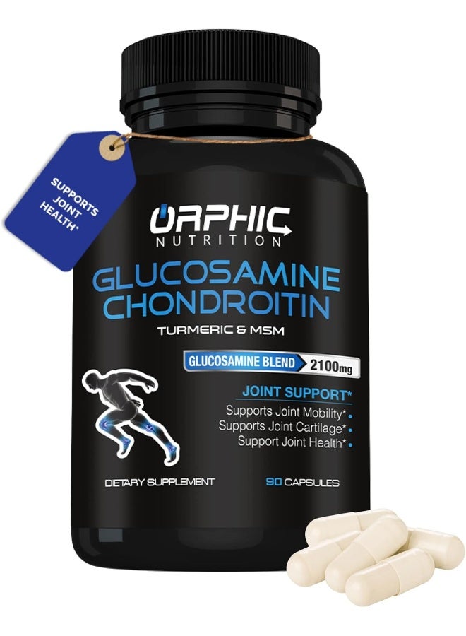 ORPHIC NUTRITION Glucosamine Chondroitin MSM 2100MG (90 Caps) - Joint Support Supplement for Men & Women - Image 1