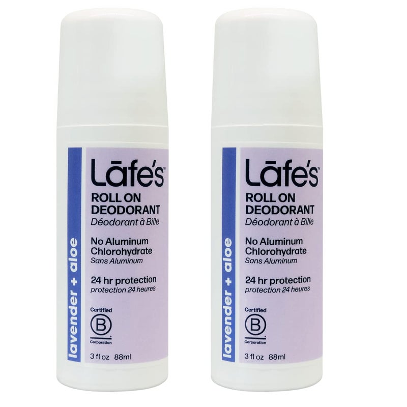 Lafes Natural Deodorant  3 Ounce RollOn Aluminum Free Natural Deodorant  Lavender  Aloe  2 Pack
