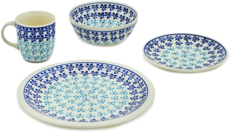 Polmedia Polish Pottery Authentic Polish Pottery 5 PC Place Setting in Ombre Blue Design Handmade in Bolesawiec Poland  Certificate of Authenticity  - Image 2