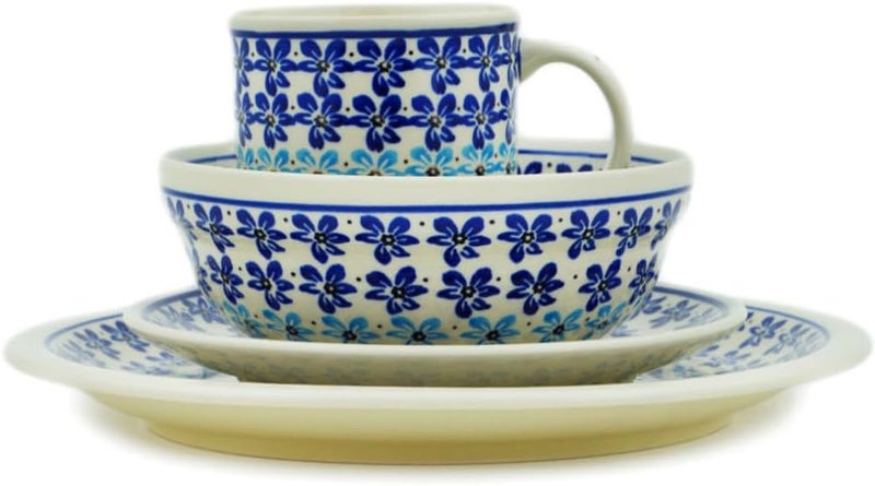 Polmedia Polish Pottery Authentic Polish Pottery 5 PC Place Setting in Ombre Blue Design Handmade in Bolesawiec Poland  Certificate of Authenticity  - Image 3