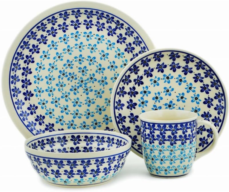 Polmedia Polish Pottery Authentic Polish Pottery 5 PC Place Setting in Ombre Blue Design Handmade in Bolesawiec Poland  Certificate of Authenticity  - Image 1