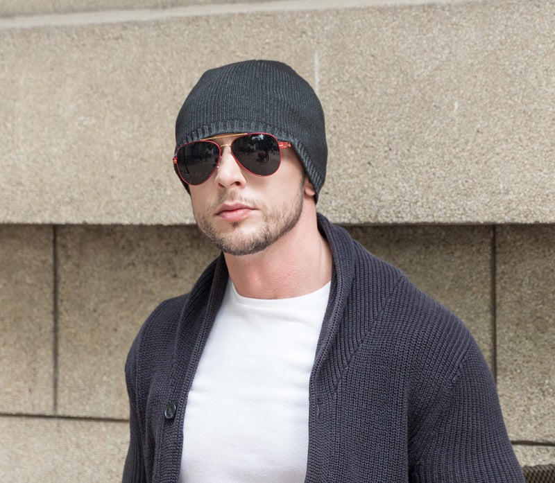 ZLYC Men Fashion Knit Fisherman Beanie Hat Winter Warm Thick Skull Cap (Plain Black) - Image 2