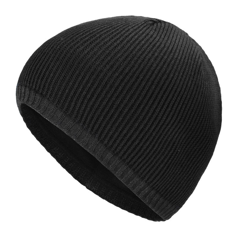 ZLYC Men Fashion Knit Fisherman Beanie Hat Winter Warm Thick Skull Cap (Plain Black) - Image 1