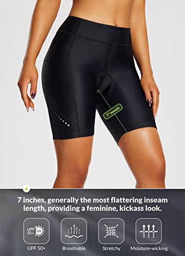 baleaf Women's Cycling Shorts 4D Padded Bike Shorts Bicycle Biking Gear 7" Biker Shorts with Pockets UPF50+ Black M - Image 3